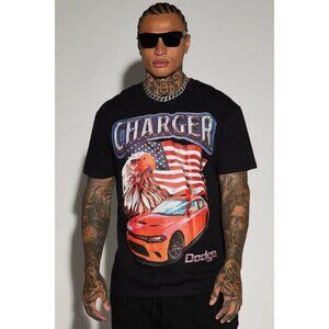 Dodge Charger American Flag Short Sleeve Tee T-Shirt Black Men's Size Medium